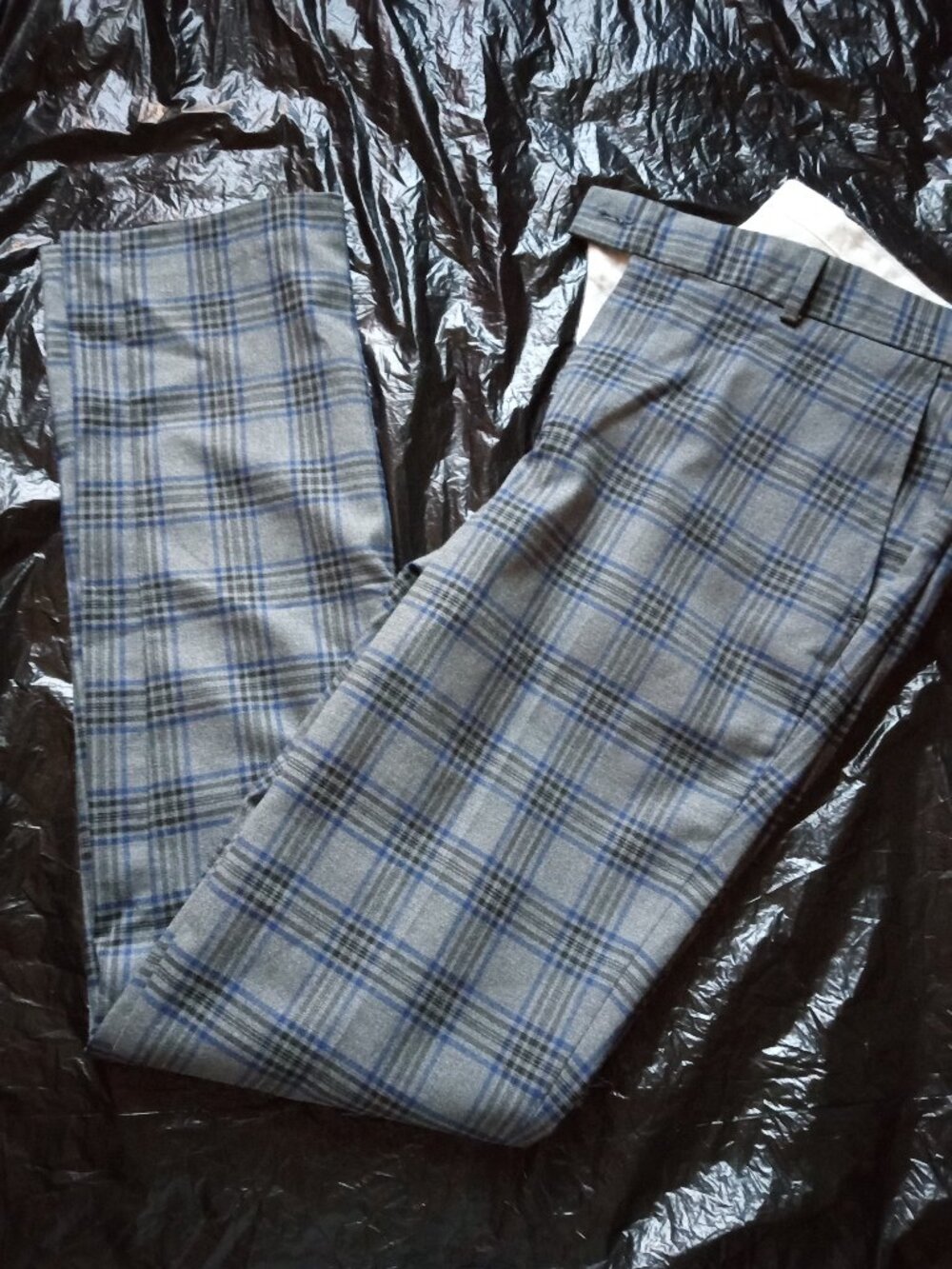 BoohooMan Grey/Blue Plaid Dress Pants Mens 30
